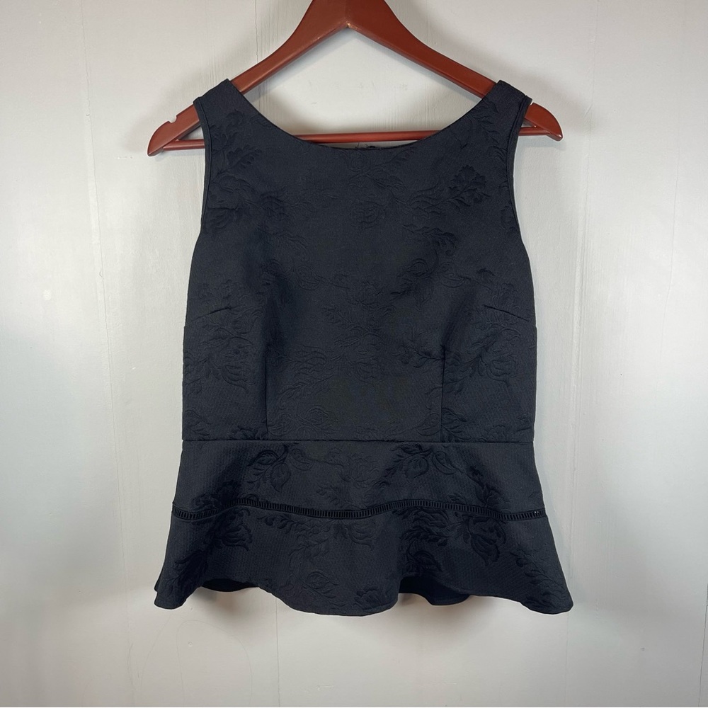 Worthington Black Jacquard Peplum Top Large Sleeveless Floral Office Chic Date